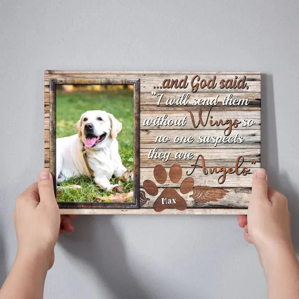 God Sent Them Without Wings – Dog Memorial Canvas with Photo - PersonalizedFury