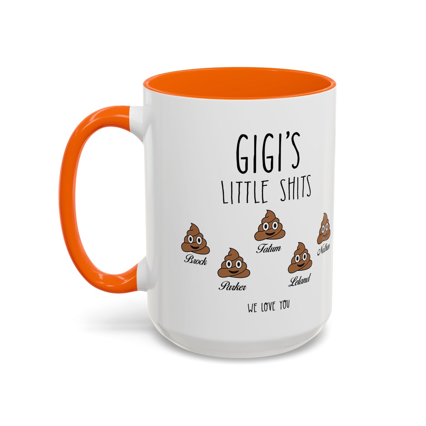 Personalized Gigi with Grandkids Names Accent Coffee Mug - Gift For Gigi - PersonalizedFury