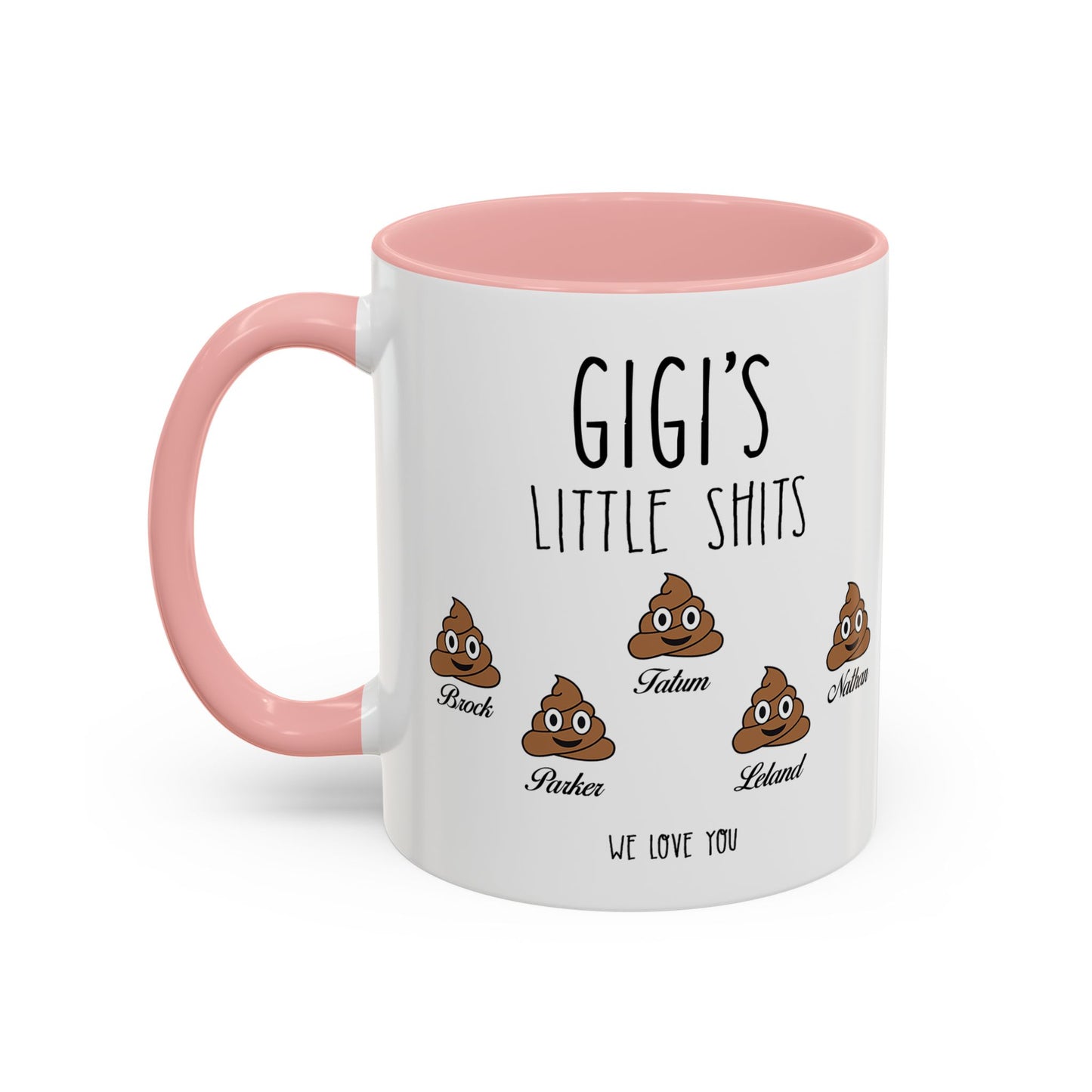 Personalized Gigi with Grandkids Names Accent Coffee Mug - Gift For Gigi - PersonalizedFury