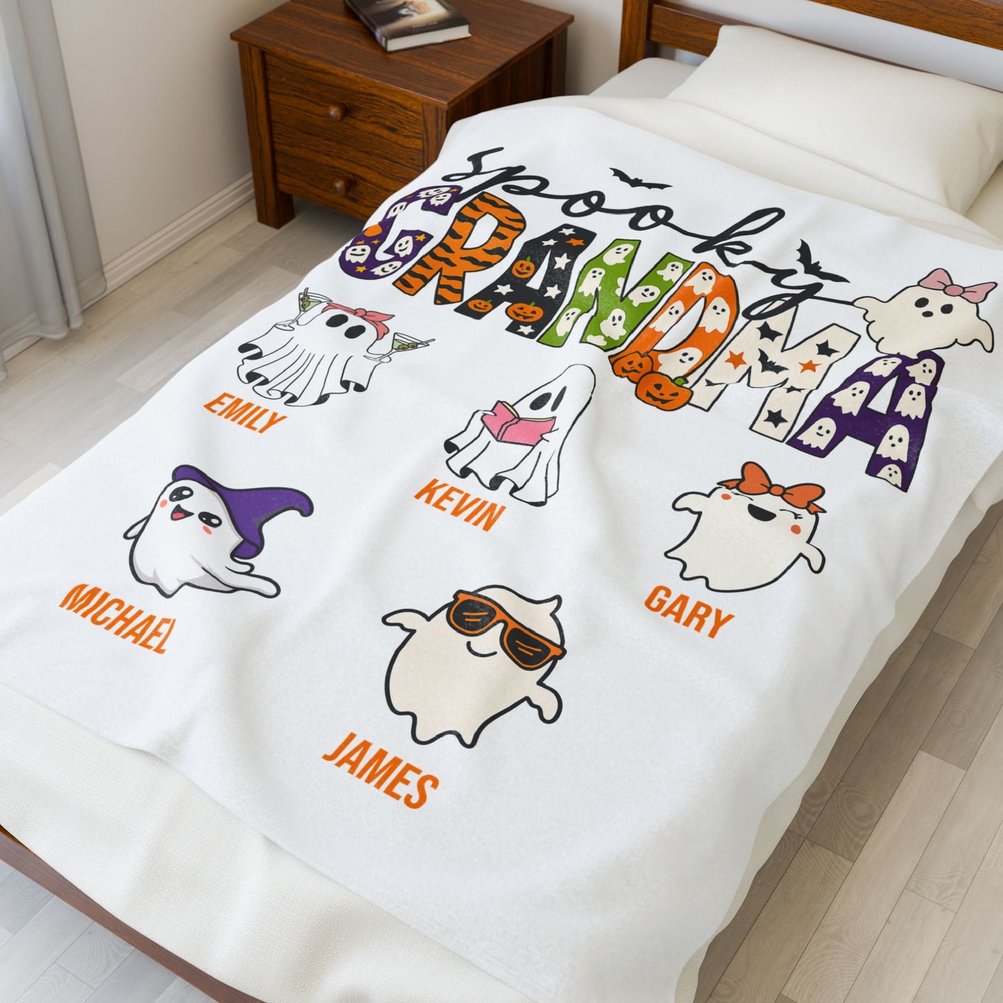 Spooky Grandma Blanket – Personalized Halloween Gift with Grandkids’ Names - PersonalizedFury