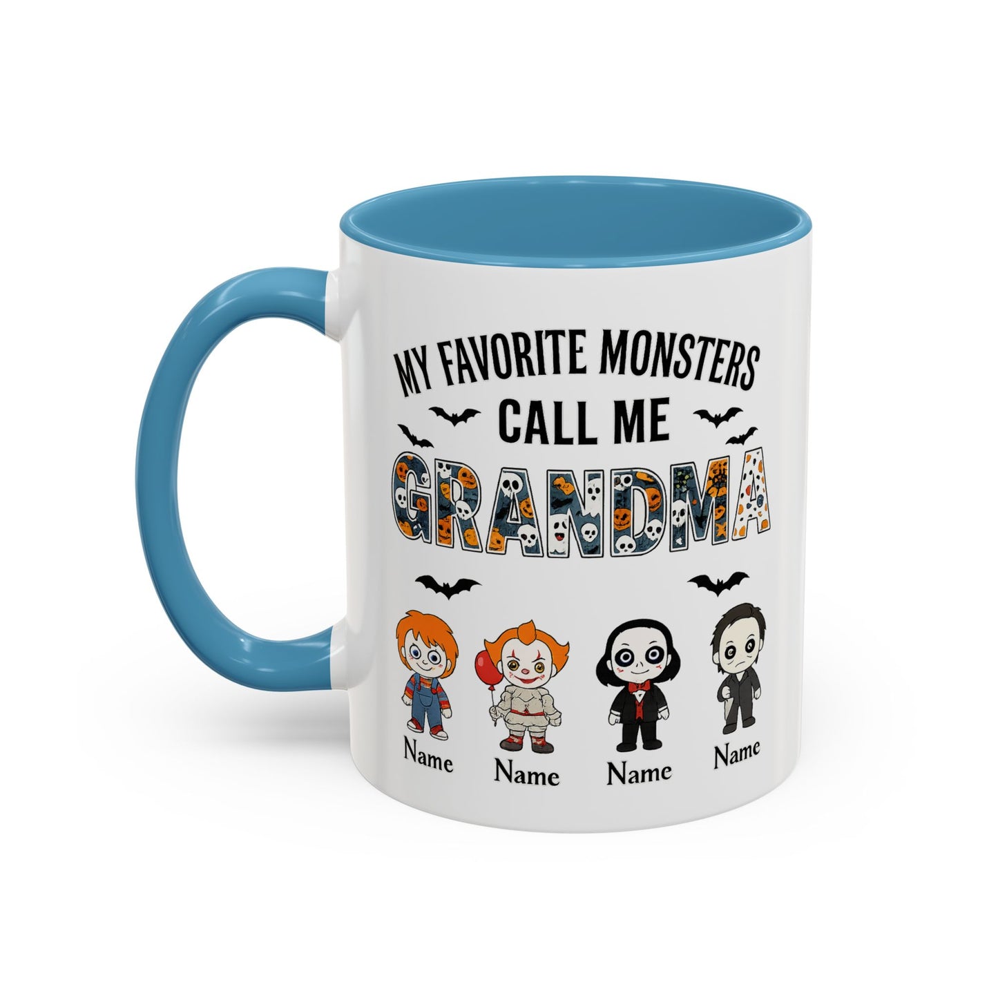 Custom My Favorite Monsters Call me Grandma Accent Coffee Mug - PersonalizedFury