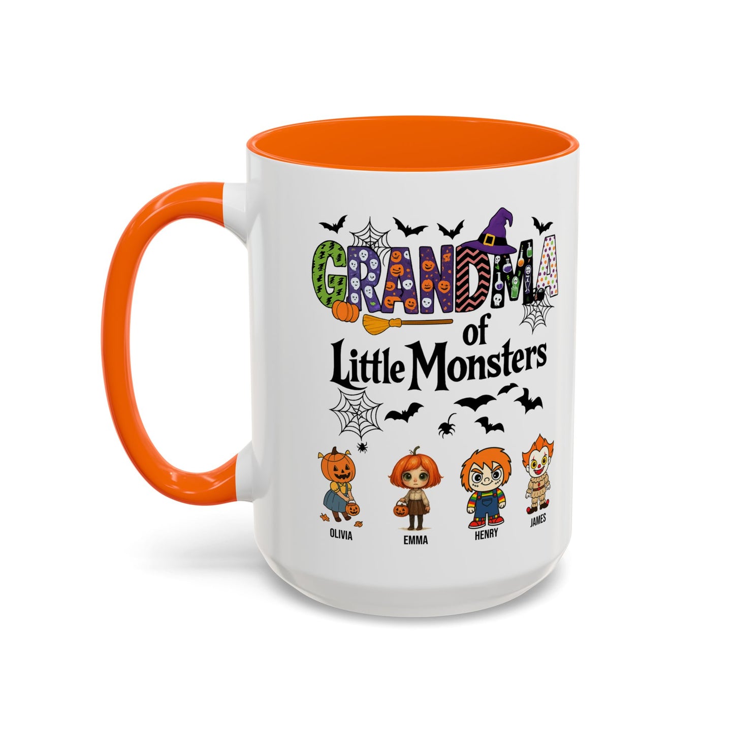 Personalized Halloween Gift for Grandma - Grandma with Grandkids Names Accent Mug - PersonalizedFury
