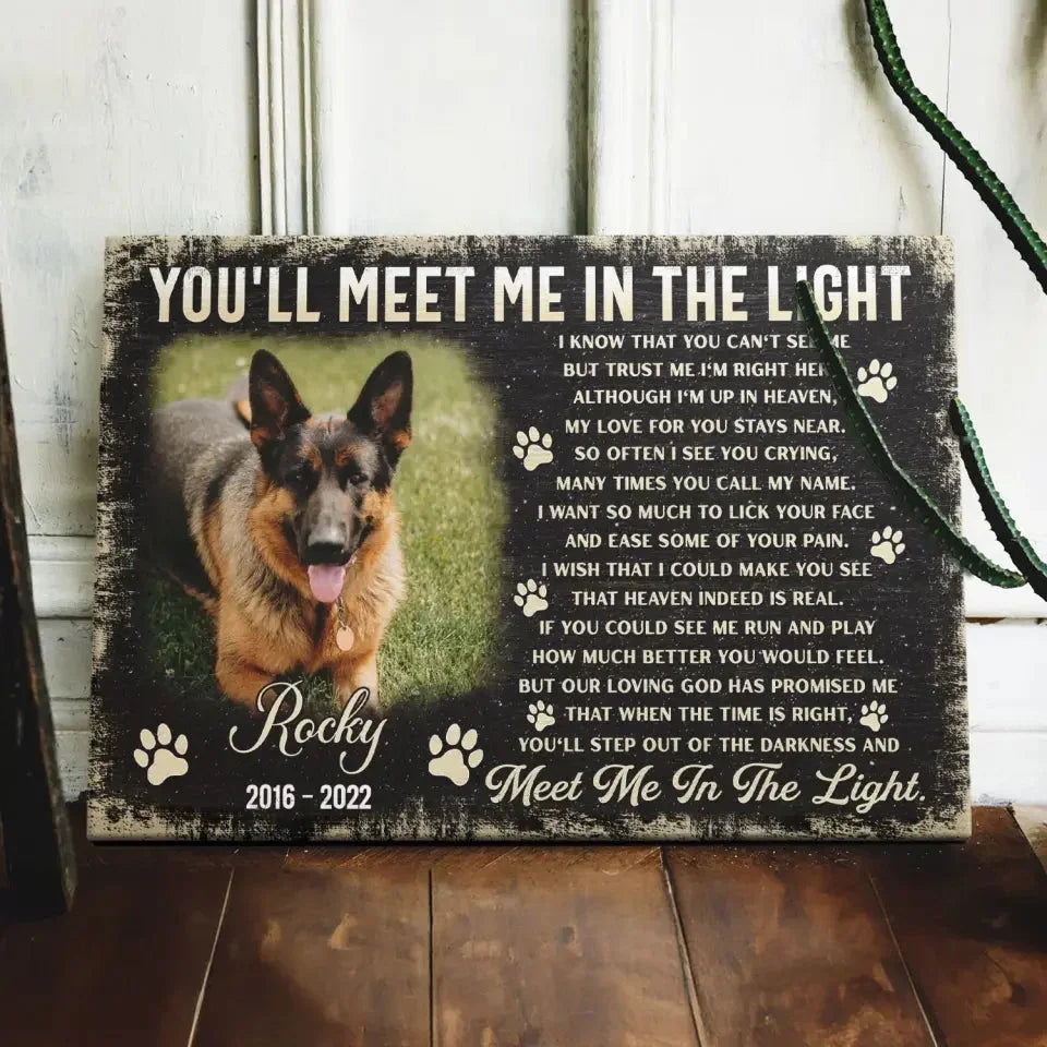 Pet Memorial Canvas – Personalized “Meet Me in the Light” Poem - PersonalizedFury