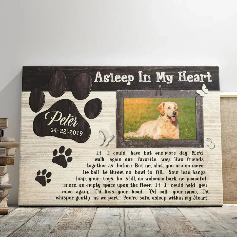 Dog Memorial Canvas – “Asleep In My Heart” Poem, Custom Photo & Name Gift - PersonalizedFury