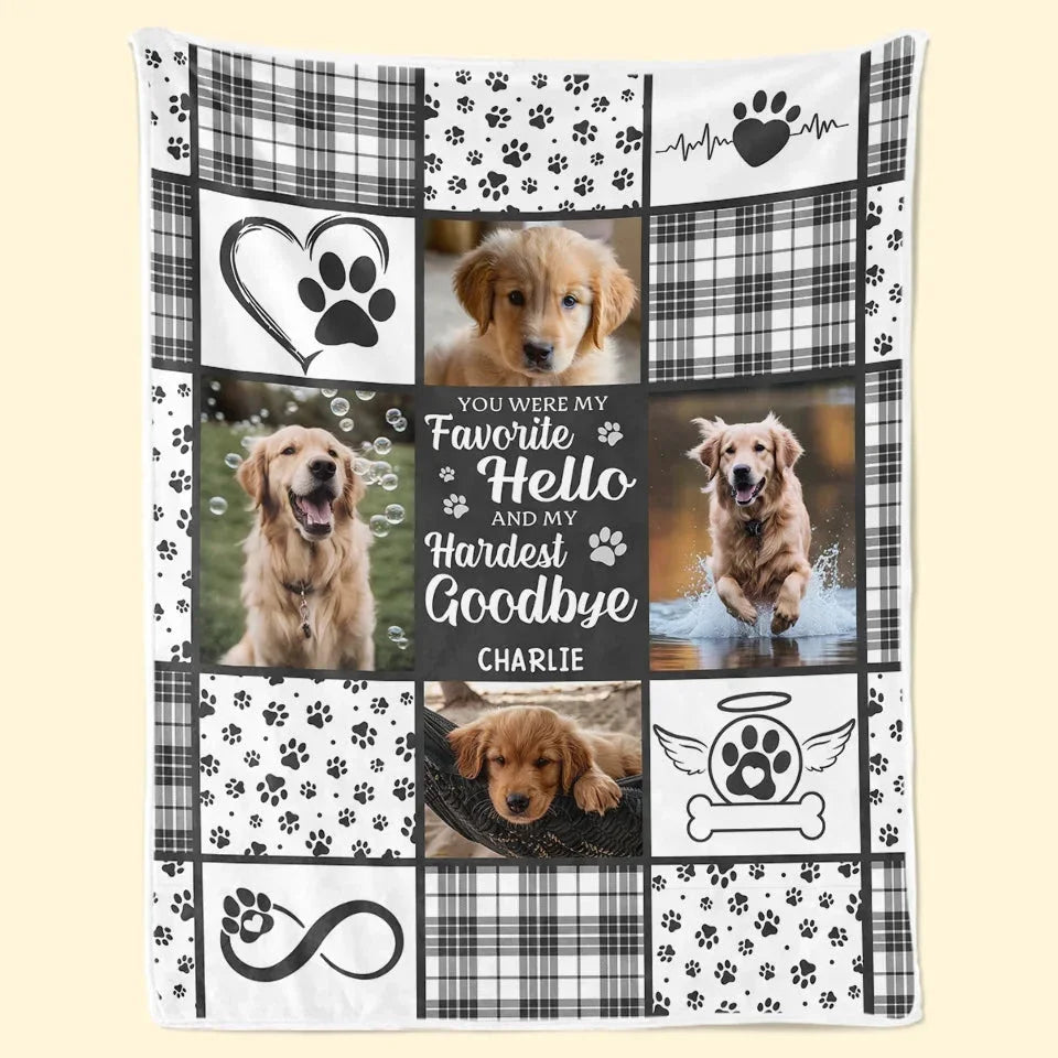Dog Memorial Blanket – Favorite Hello Patchwork Photo Gift For Pet Loss - PersonalizedFury