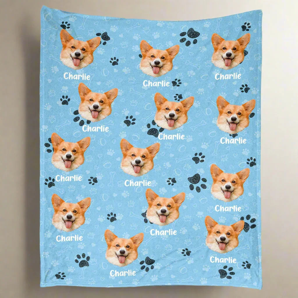 Custom Pet Face - Personalized Monogrammed Dog Photo Blanket - PersonalizedFury