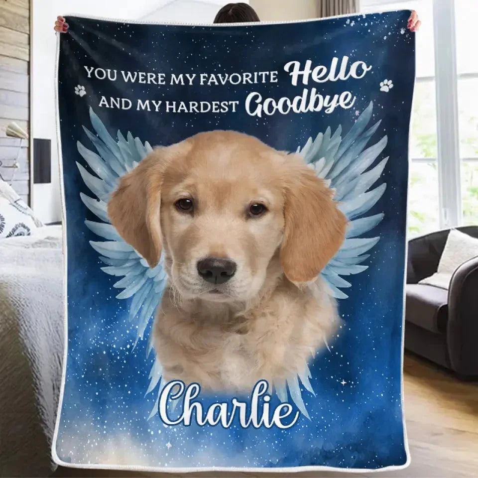 Custom Dog Memorial Blanket – Favorite Hello Angel Wings - PersonalizedFury