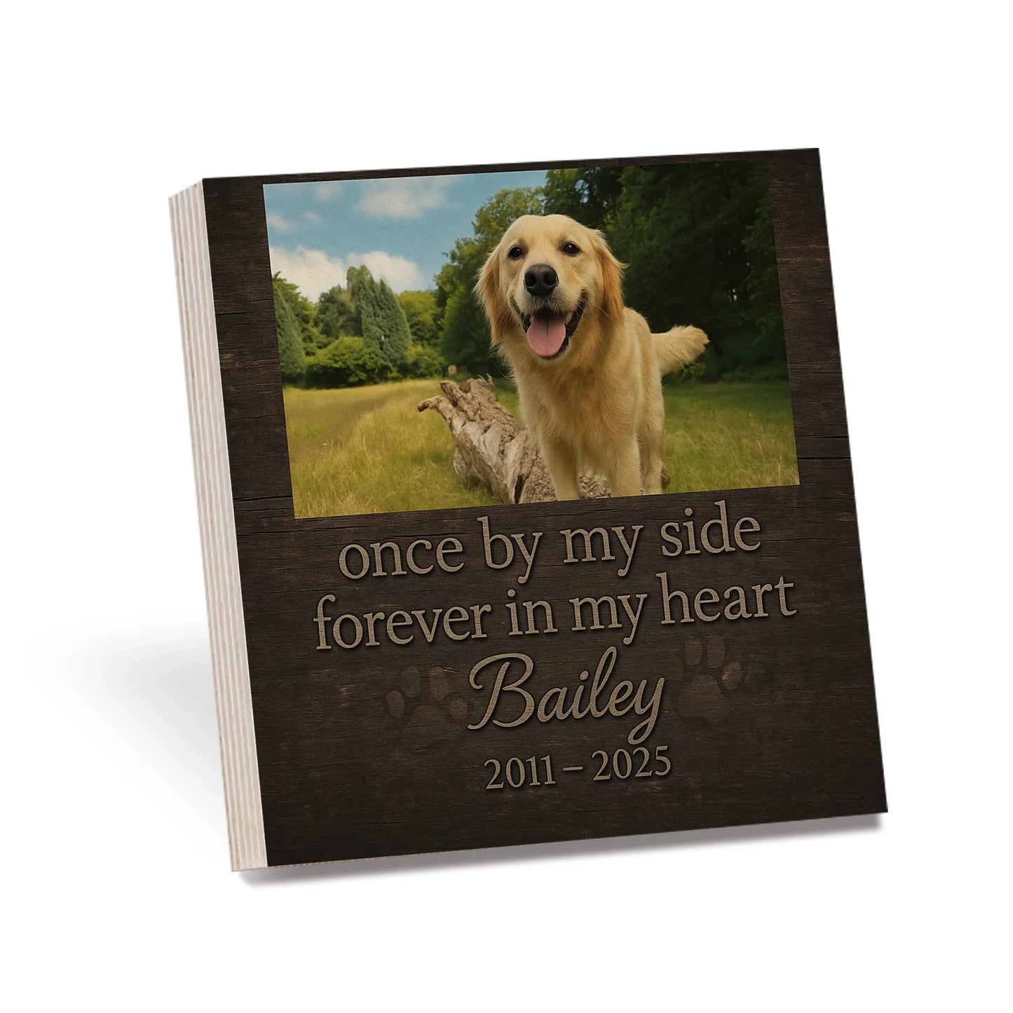 Dog Memorial Frame – Personalized Wooden Block with Pet Photo & Years