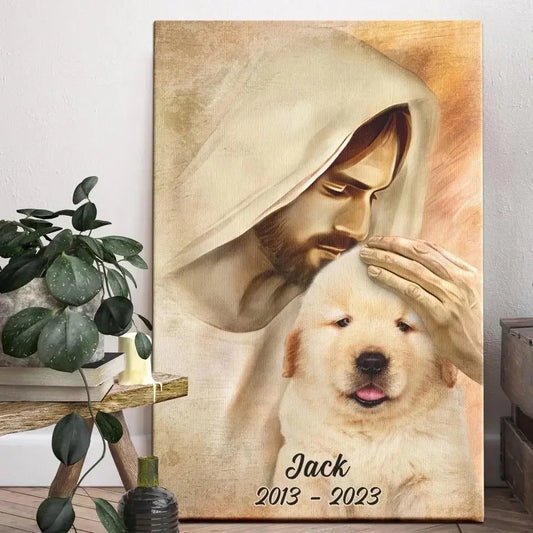 Jesus Pet Memorial Canvas – Dog in Heaven with Name & Date - PersonalizedFury