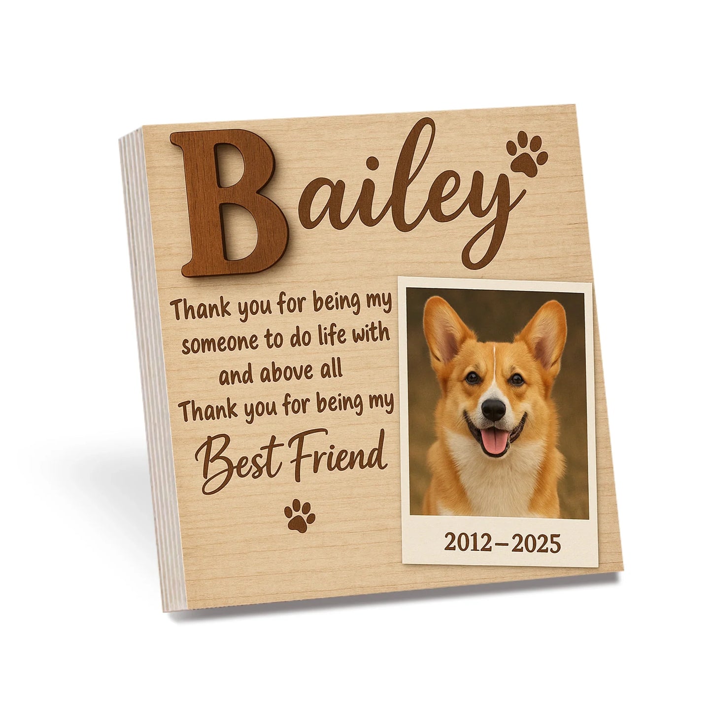 Pet Memorial Frame Gift – Wooden Photo Block for Dog Loss