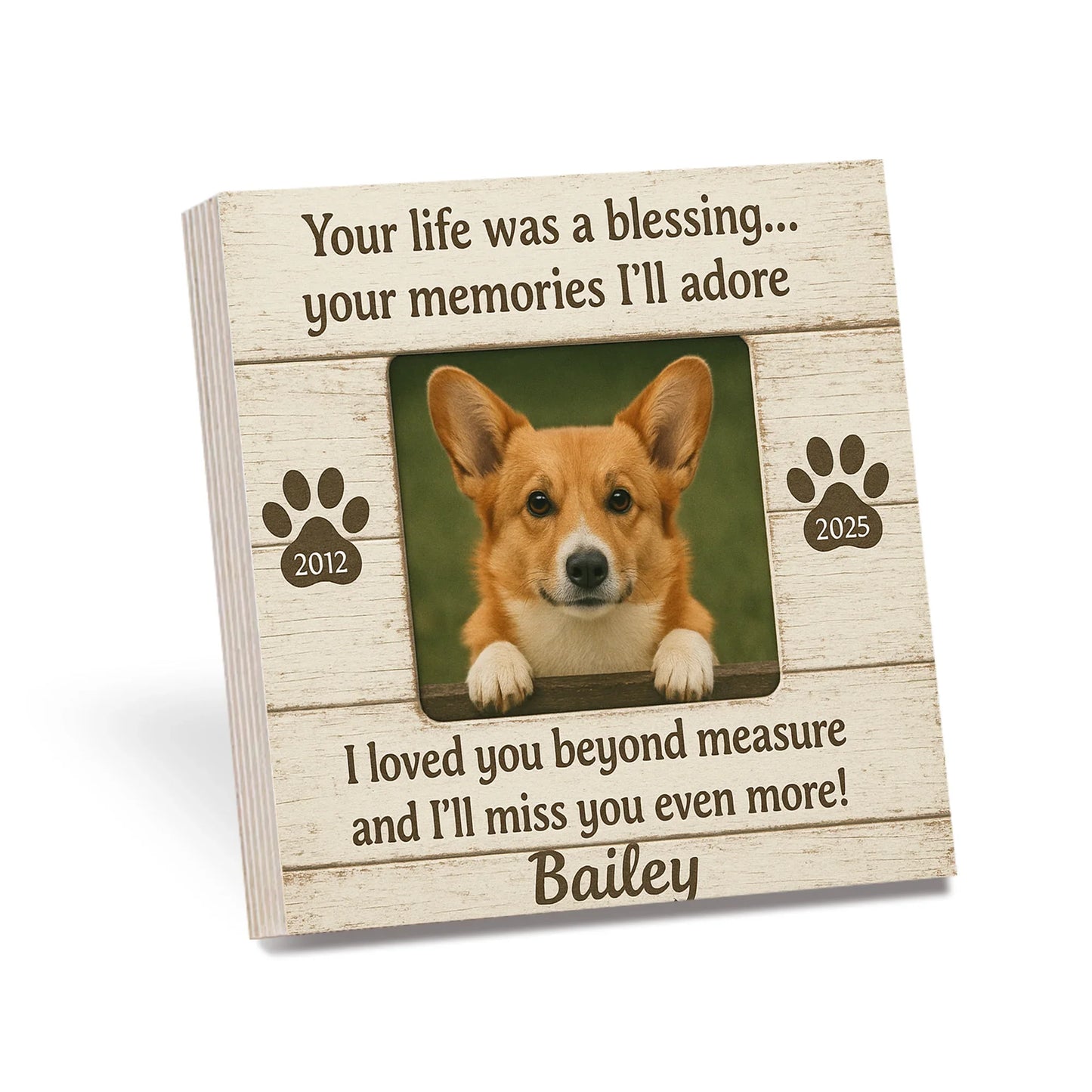 Personalized Wooden Photo Block – Pet Memorial Frame with Dog Picture