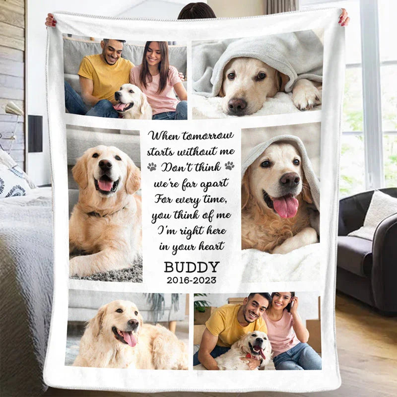 Pet Memorial Blanket – Photo Collage & “Right Here in Your Heart” Quote - PersonalizedFury