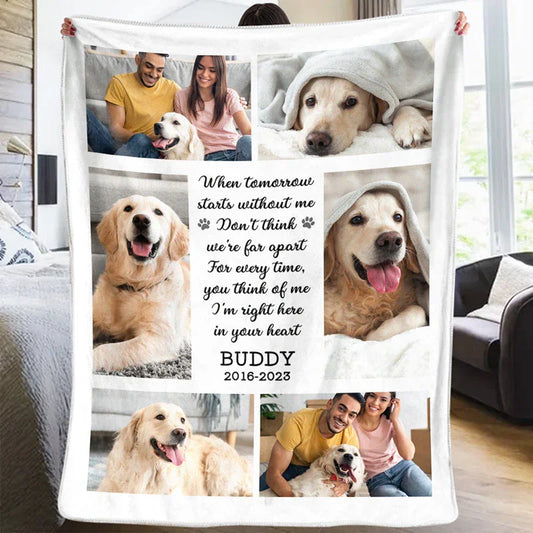Pet Memorial Blanket – Photo Collage & “Right Here in Your Heart” Quote - PersonalizedFury