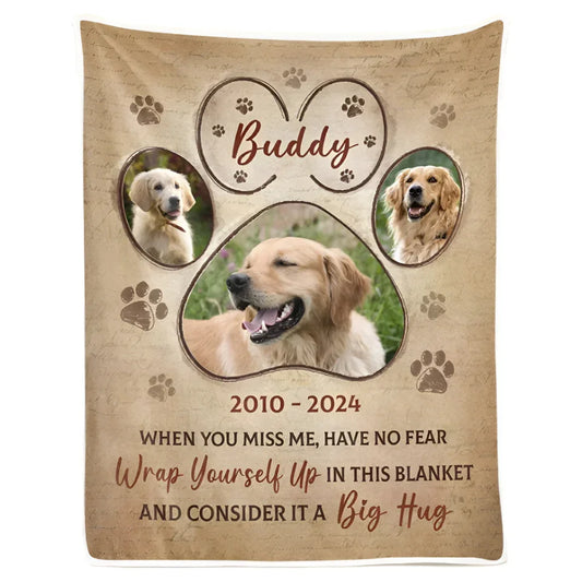 Custom Dog Loss Blanket – Big Hug Tribute with Pet Pictures - PersonalizedFury