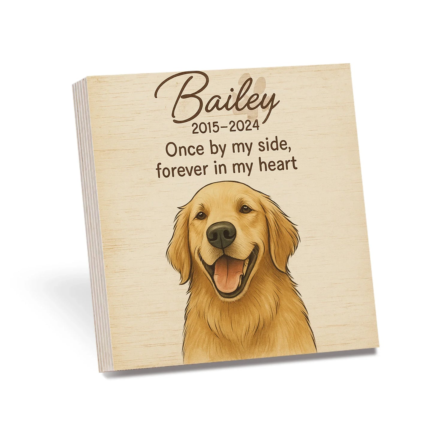 Pet Memorial Gift – Custom Portrait Wooden Photo Block with Name & Quote