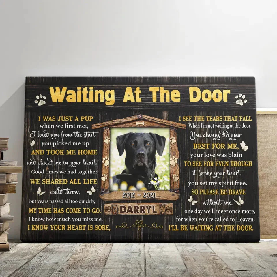 “Waiting At The Door” – Personalized Dog Memorial Canvas With Photo - PersonalizedFury