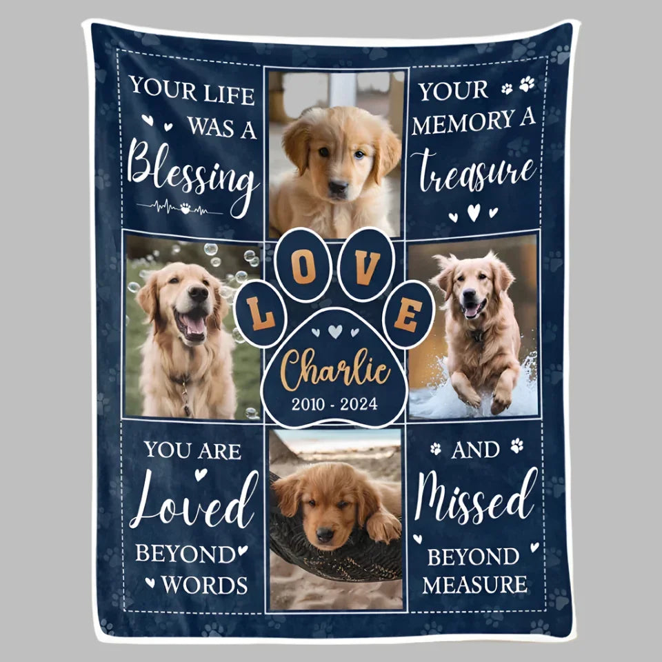 Personalized Pet Loss Blanket – Memory Gift with Dog Pictures - PersonalizedFury