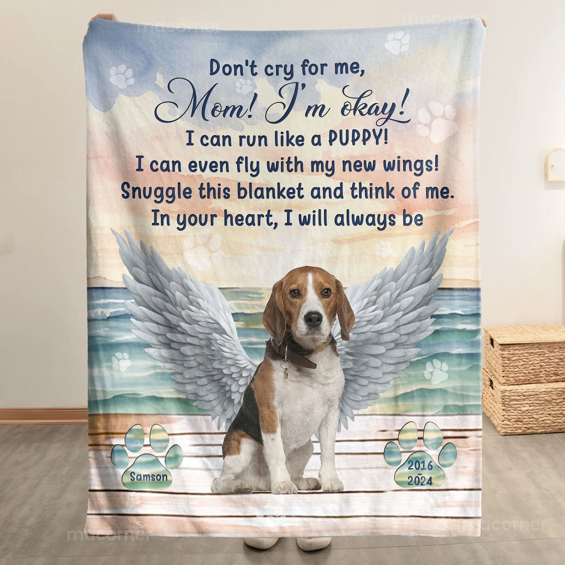 Pet Loss Blanket – Angel Wings Design with Name & Years - PersonalizedFury