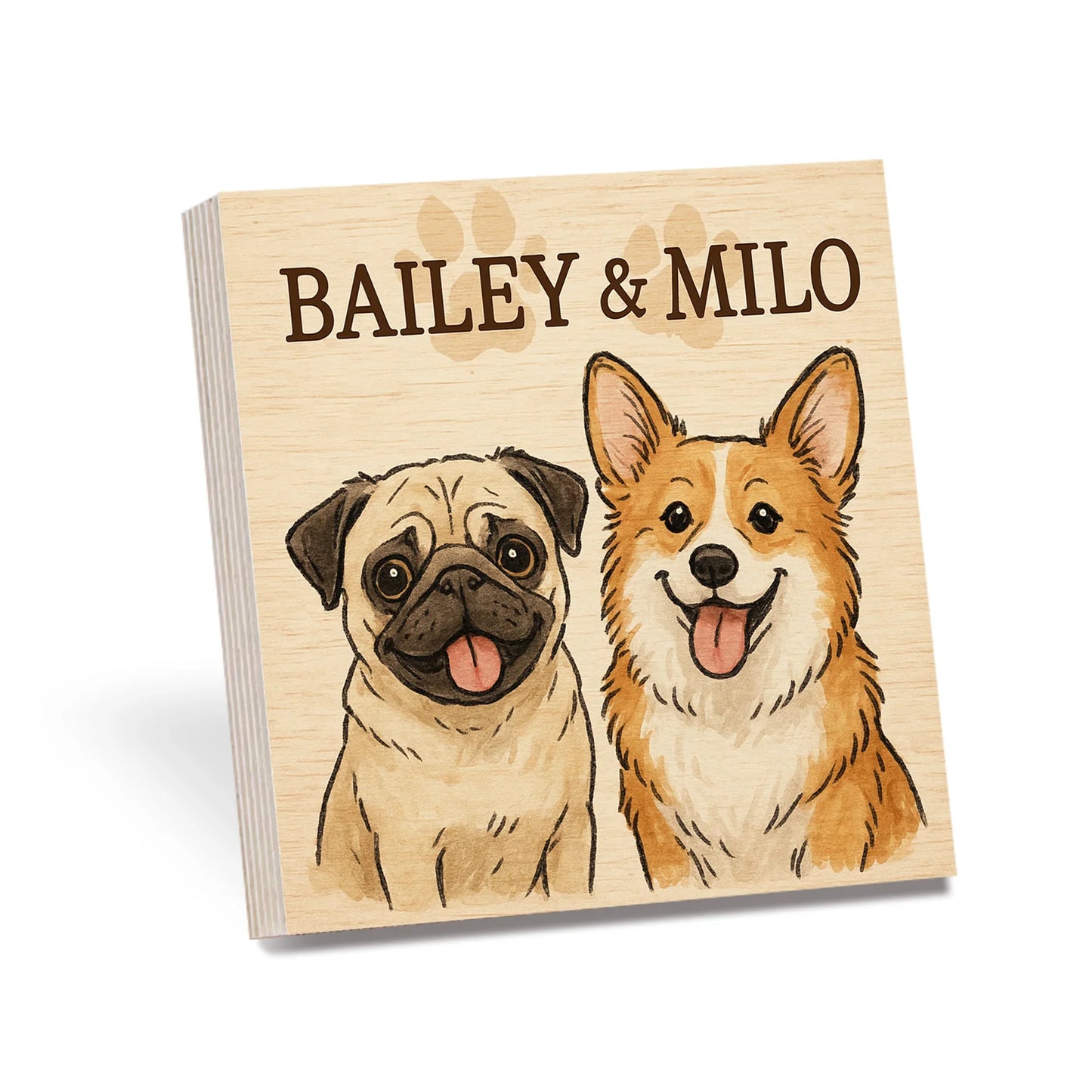 Custom Dog Portrait – Cartoon Wooden Photo Block for Pet Lovers