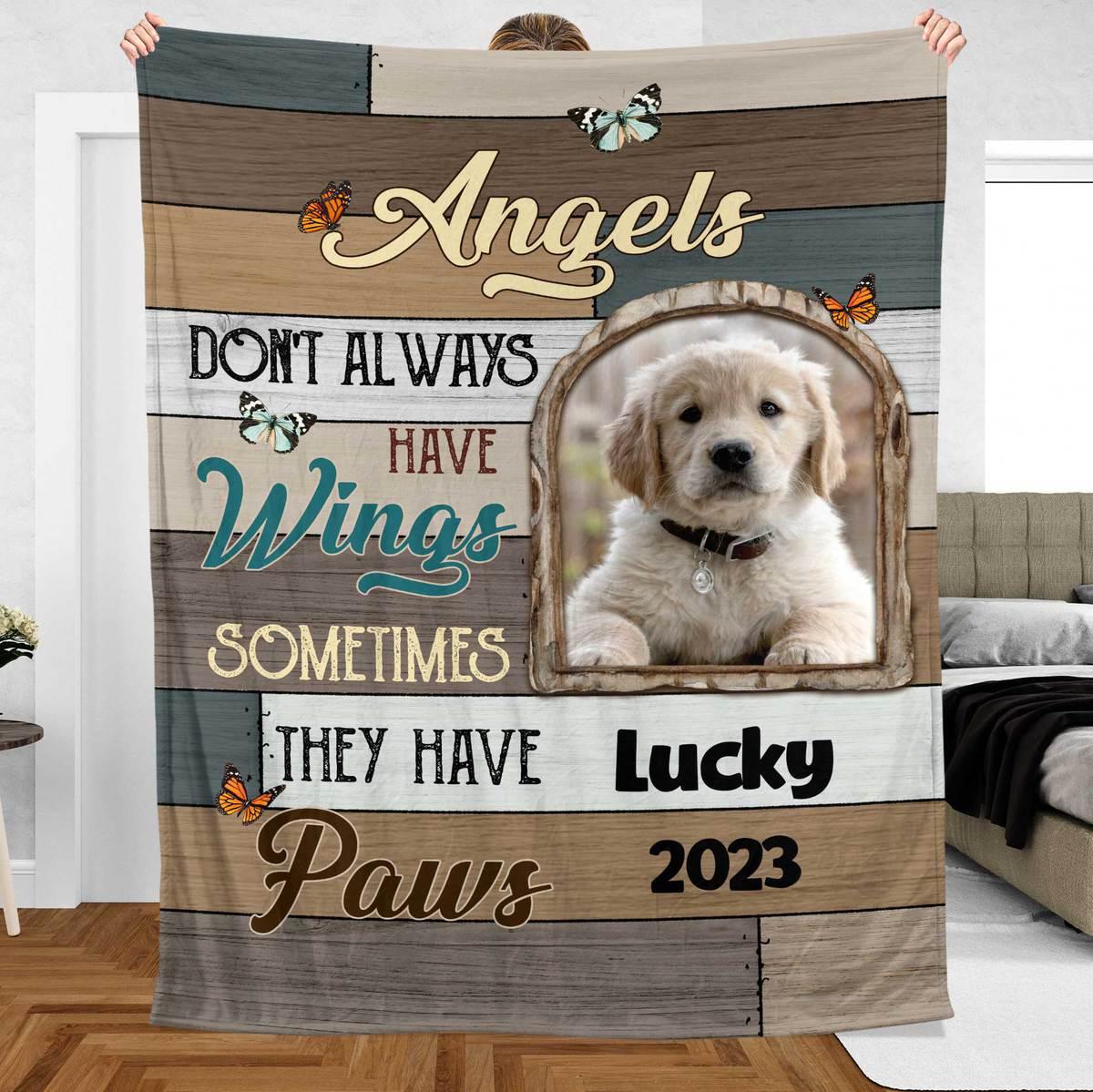 Personalized Pet Memorial Blanket – Angel Dog with Custom Photo - PersonalizedFury