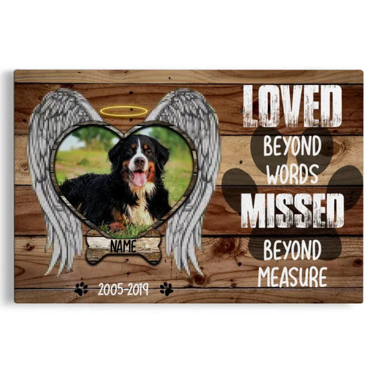 Custom Dog Memorial Canvas with Angel Wings – Loved and Missed Tribute - PersonalizedFury