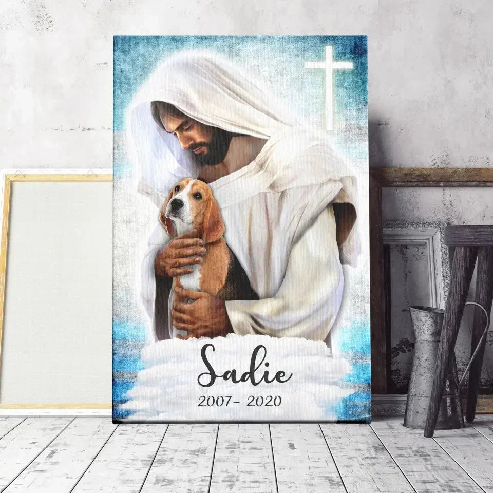 Jesus with Dogs in Heaven - Pet Memorial Canvas Gift - PersonalizedFury
