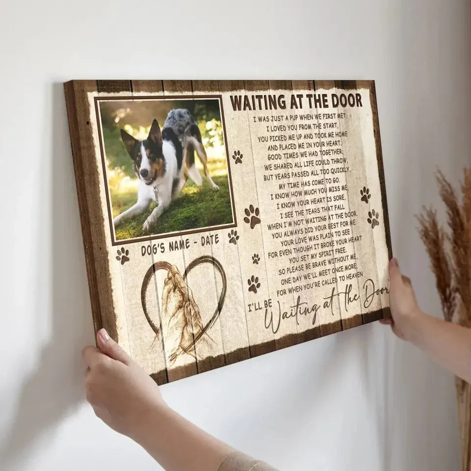 Waiting at the Door Pet Memorial Canvas – Custom Dog Photo & Name Gift - PersonalizedFury