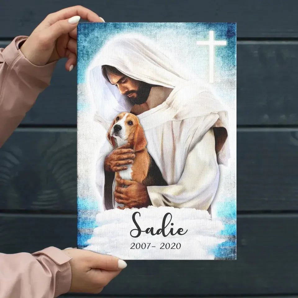 Jesus with Dogs in Heaven - Pet Memorial Canvas Gift - PersonalizedFury