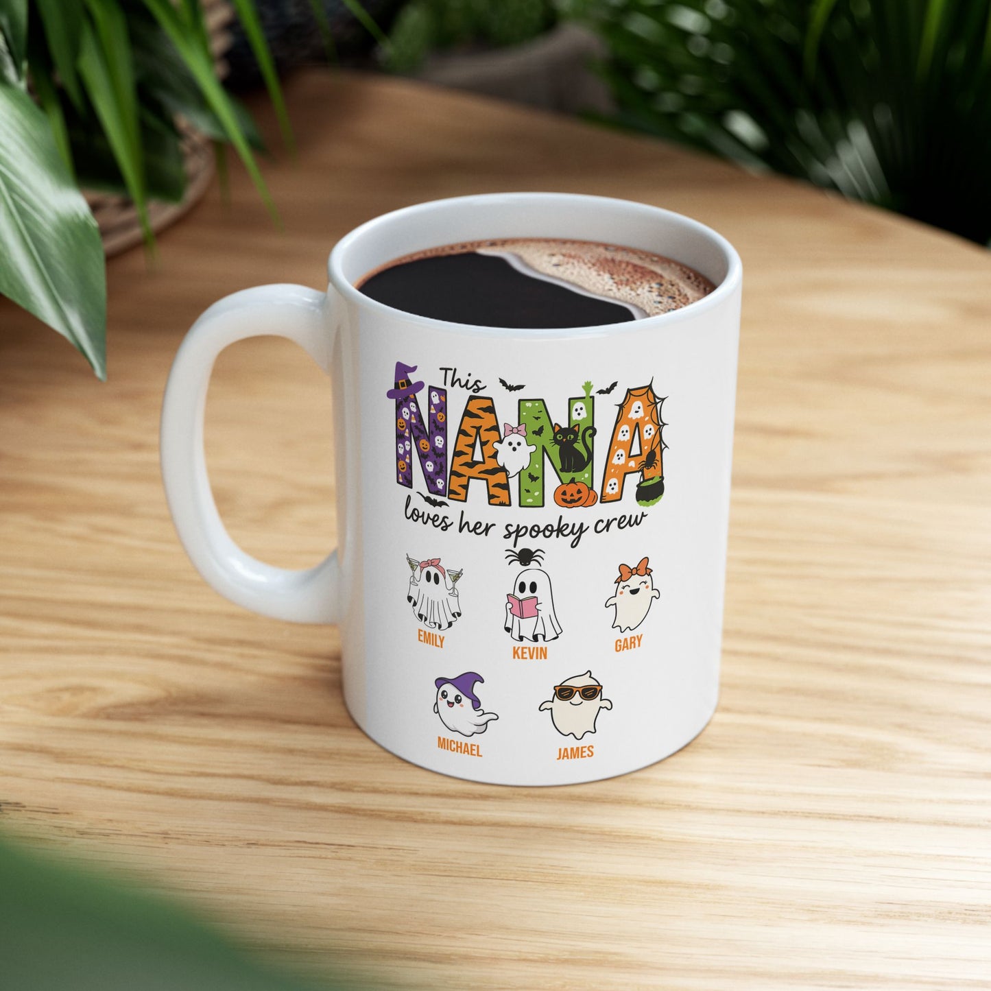 Nana Loves Her Spooky Crew Coffee Mug – Personalized Halloween Gift - PersonalizedFury