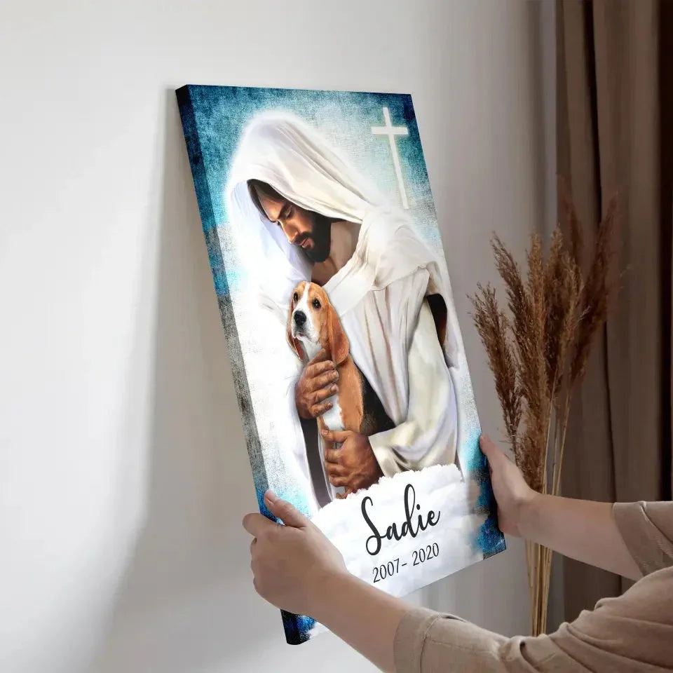Jesus with Dogs in Heaven - Pet Memorial Canvas Gift - PersonalizedFury