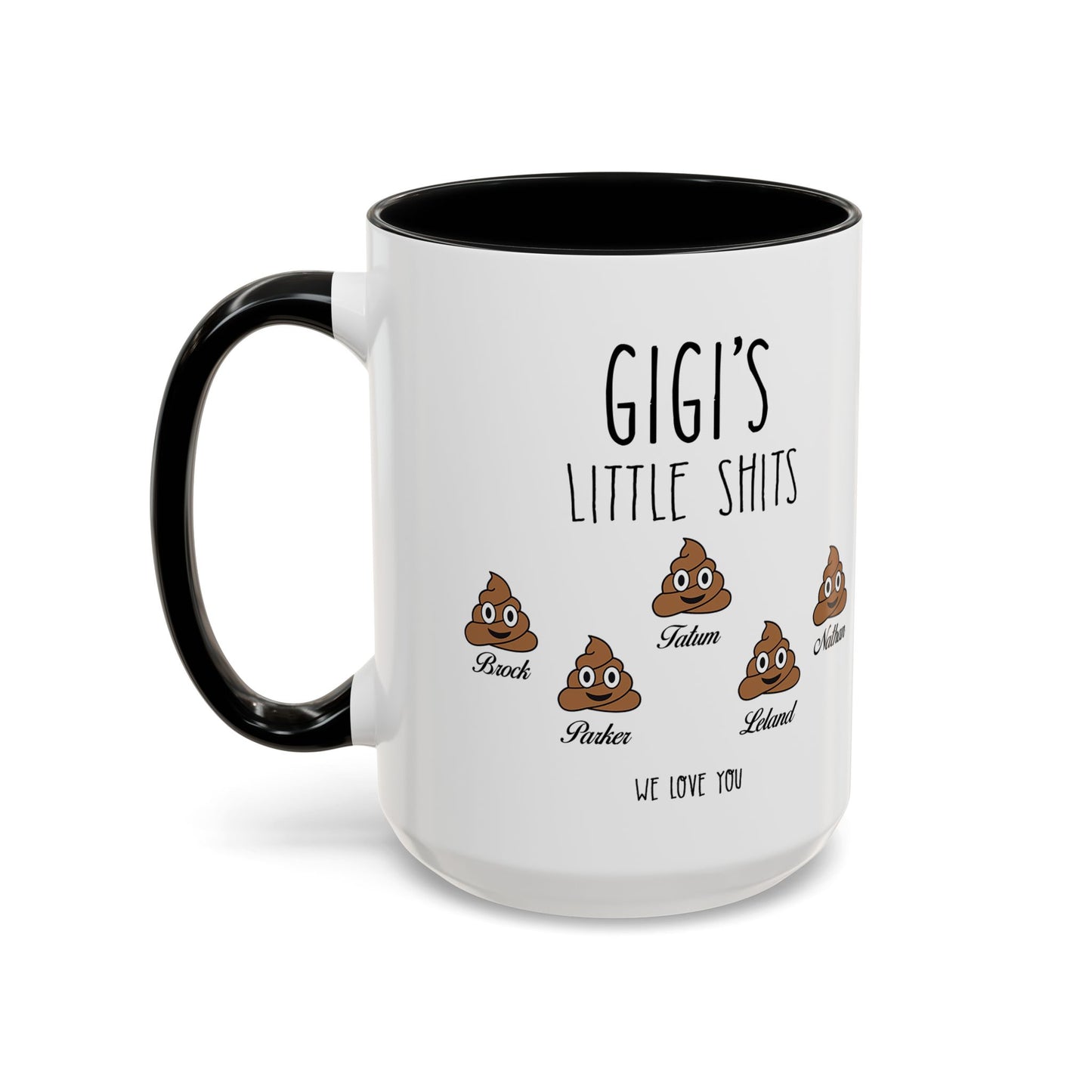 Personalized Gigi with Grandkids Names Accent Coffee Mug - Gift For Gigi - PersonalizedFury