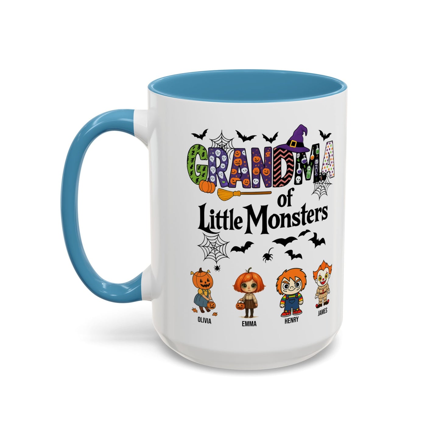 Personalized Halloween Gift for Grandma - Grandma with Grandkids Names Accent Mug - PersonalizedFury