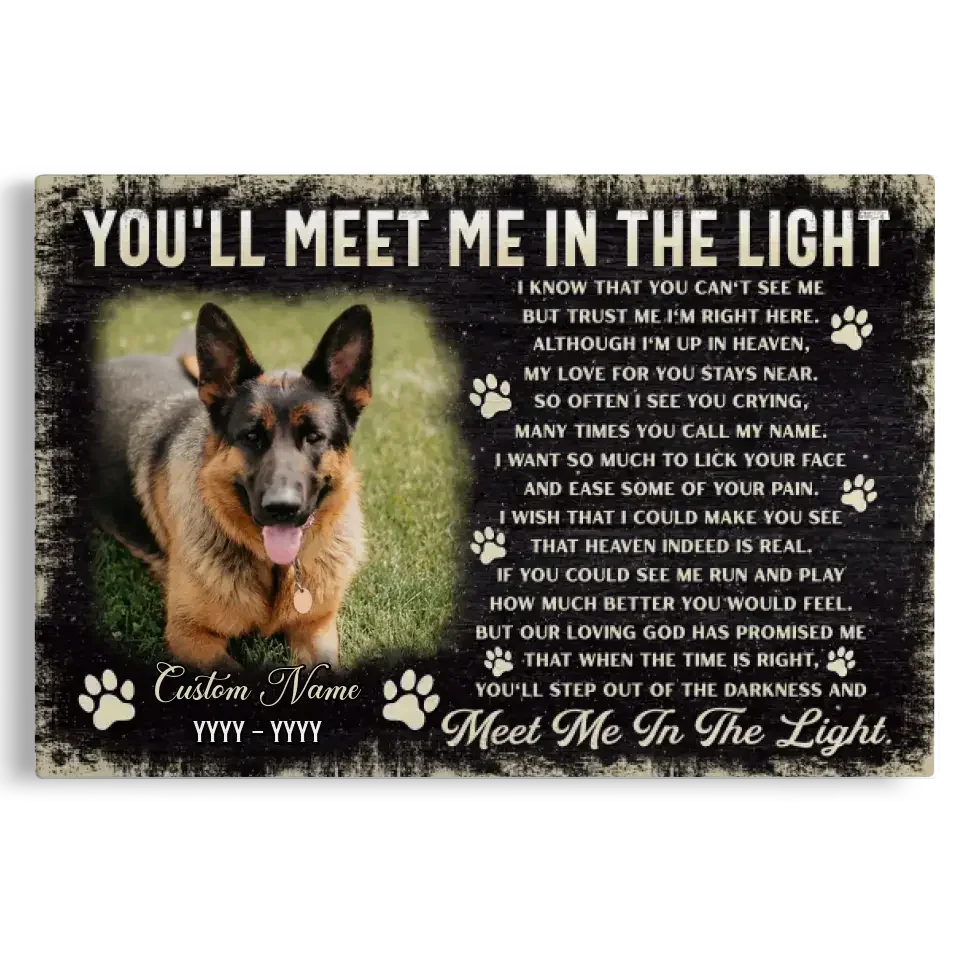 Pet Memorial Canvas – Personalized “Meet Me in the Light” Poem - PersonalizedFury
