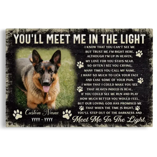 Pet Memorial Canvas – Personalized “Meet Me in the Light” Poem - PersonalizedFury
