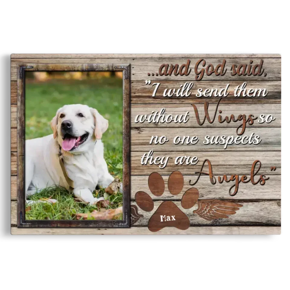 God Sent Them Without Wings – Dog Memorial Canvas with Photo - PersonalizedFury