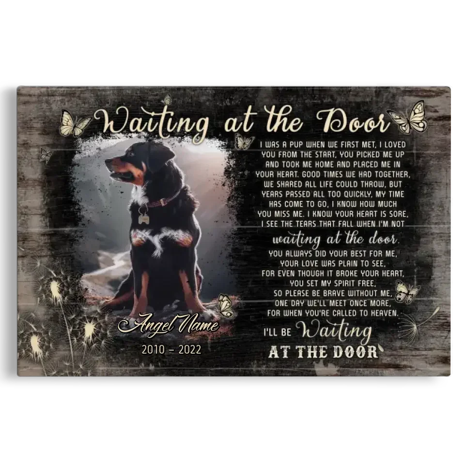 Waiting at the Door – Custom Dog Memorial Canvas for Rottweilers - PersonalizedFury