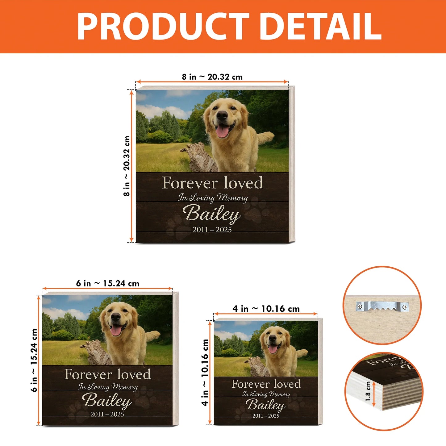 Pet Memorial Gift – Custom Wooden Photo Block with Pet’s Photo & Name
