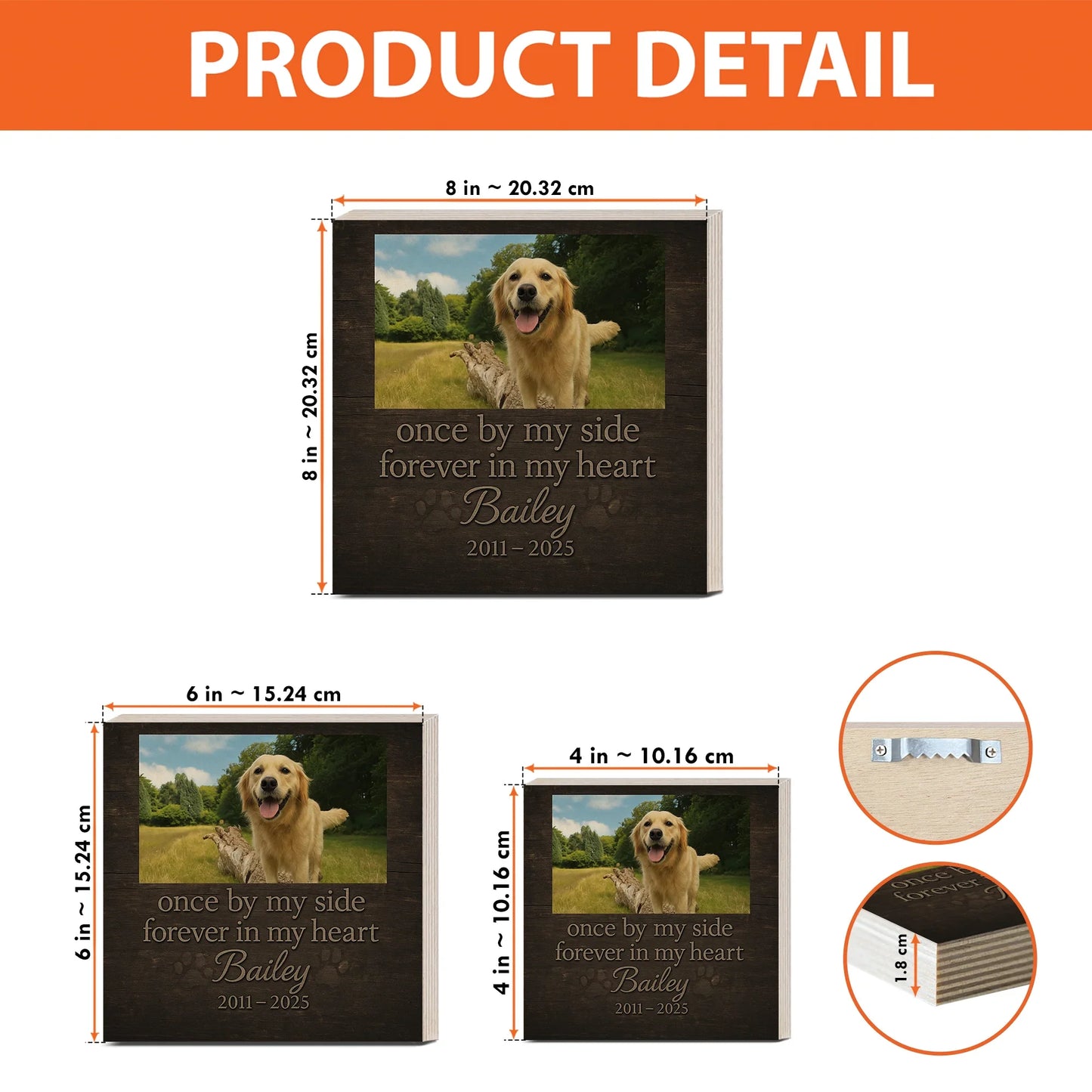 Dog Memorial Frame – Personalized Wooden Block with Pet Photo & Years