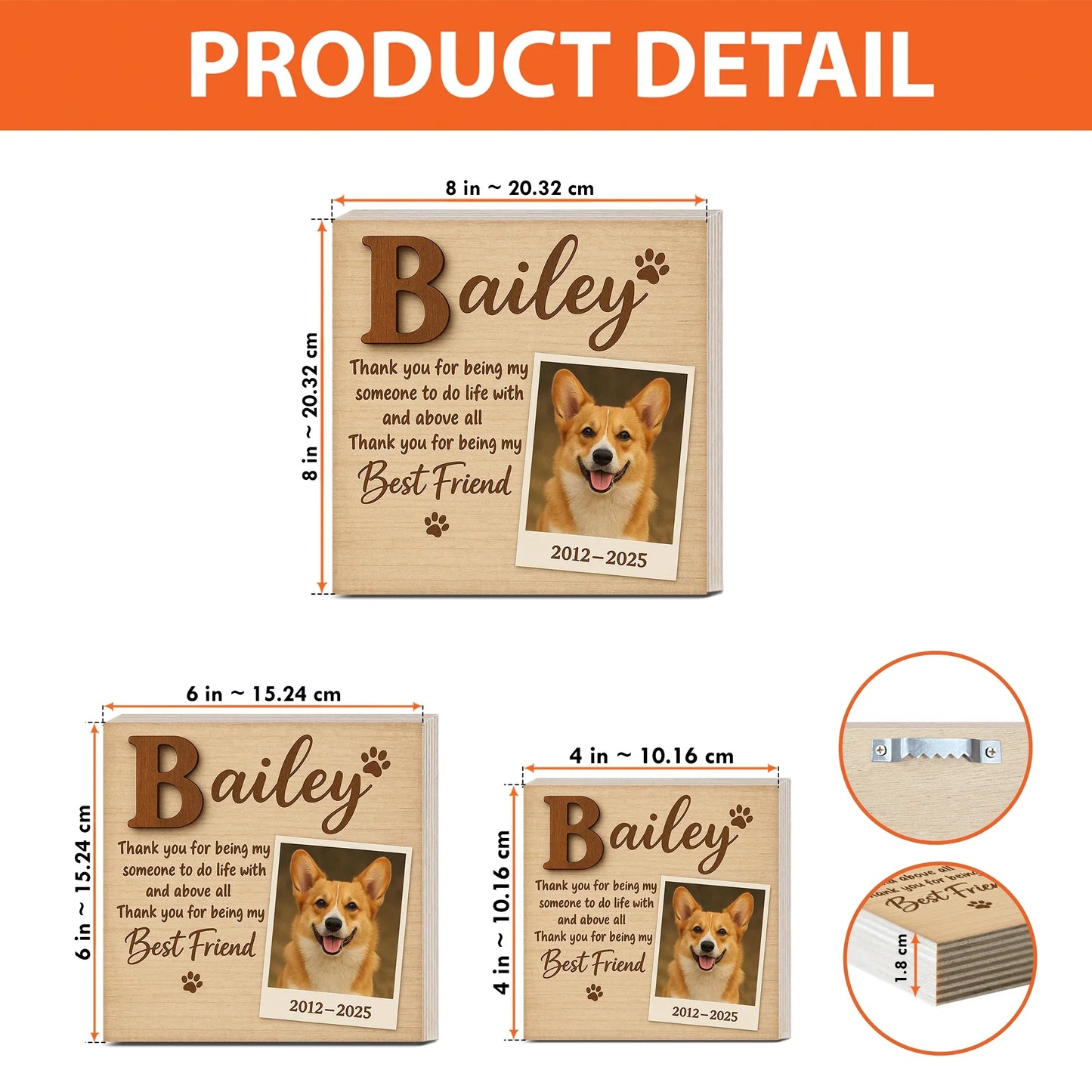 Pet Memorial Frame Gift – Wooden Photo Block for Dog Loss