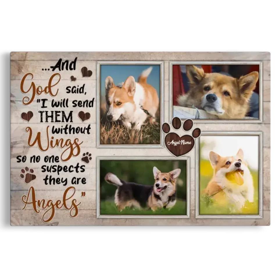 Dog Memorial Canvas – Angels Without Wings Custom Photo Collage - PersonalizedFury
