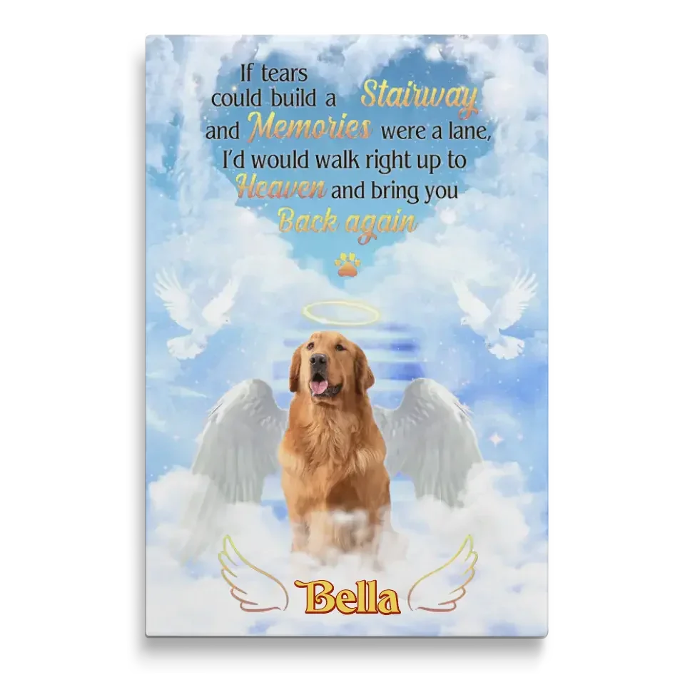 Dog Loss Gift – Custom Pet Heaven Canvas with Angel Wings - PersonalizedFury
