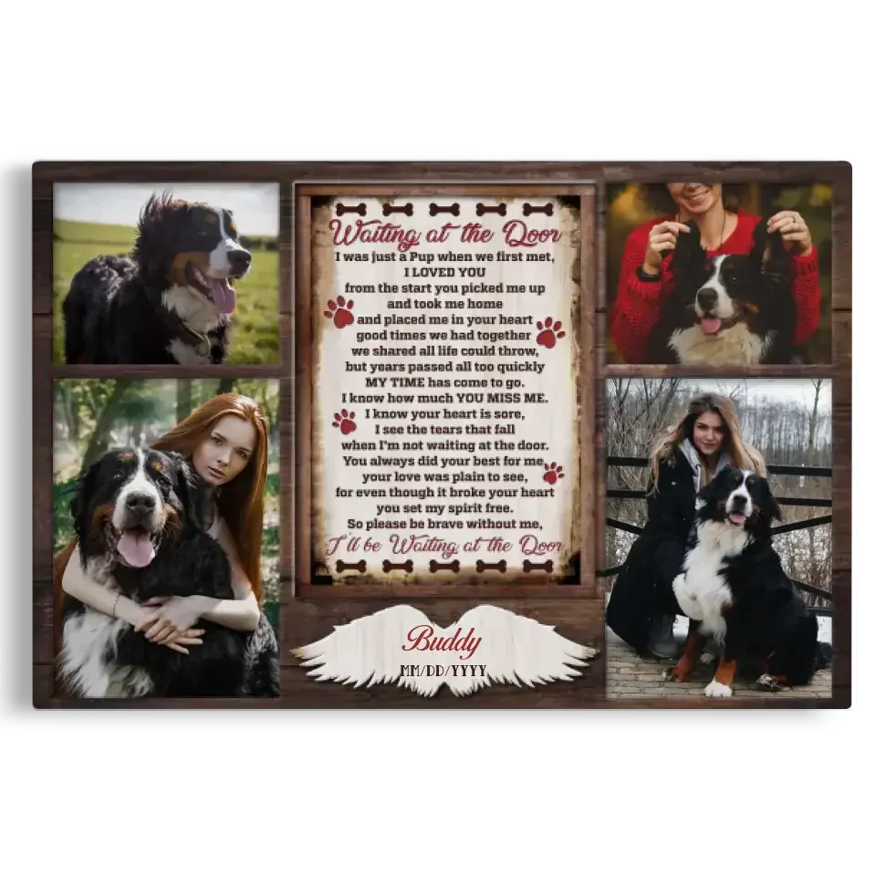 Personalized Dog Memorial Canvas – Waiting at the Door Poem Gift - PersonalizedFury