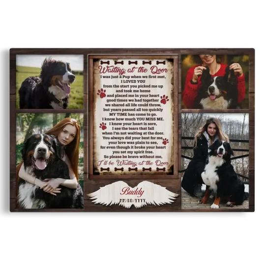 Personalized Dog Memorial Canvas – Waiting at the Door Poem Gift - PersonalizedFury