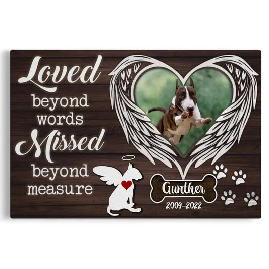 Custom Pet Memorial Canvas with Heart Wings – Loved and Missed Forever - PersonalizedFury