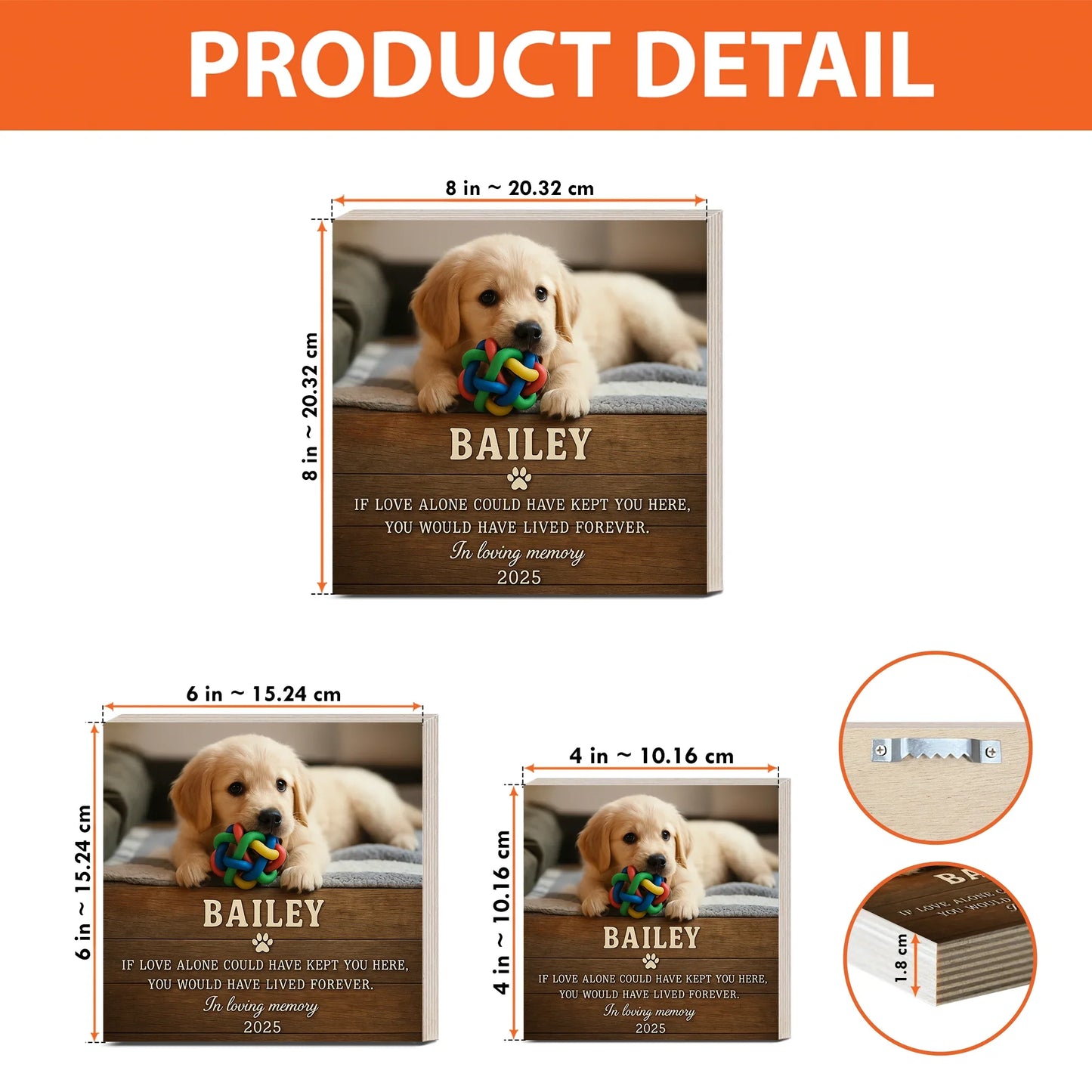 Pet Memorial Gift – Custom Wooden Photo Block with Pet’s Photo & Quote
