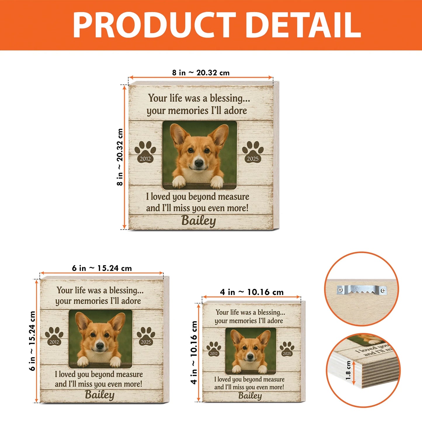 Personalized Wooden Photo Block – Pet Memorial Frame with Dog Picture