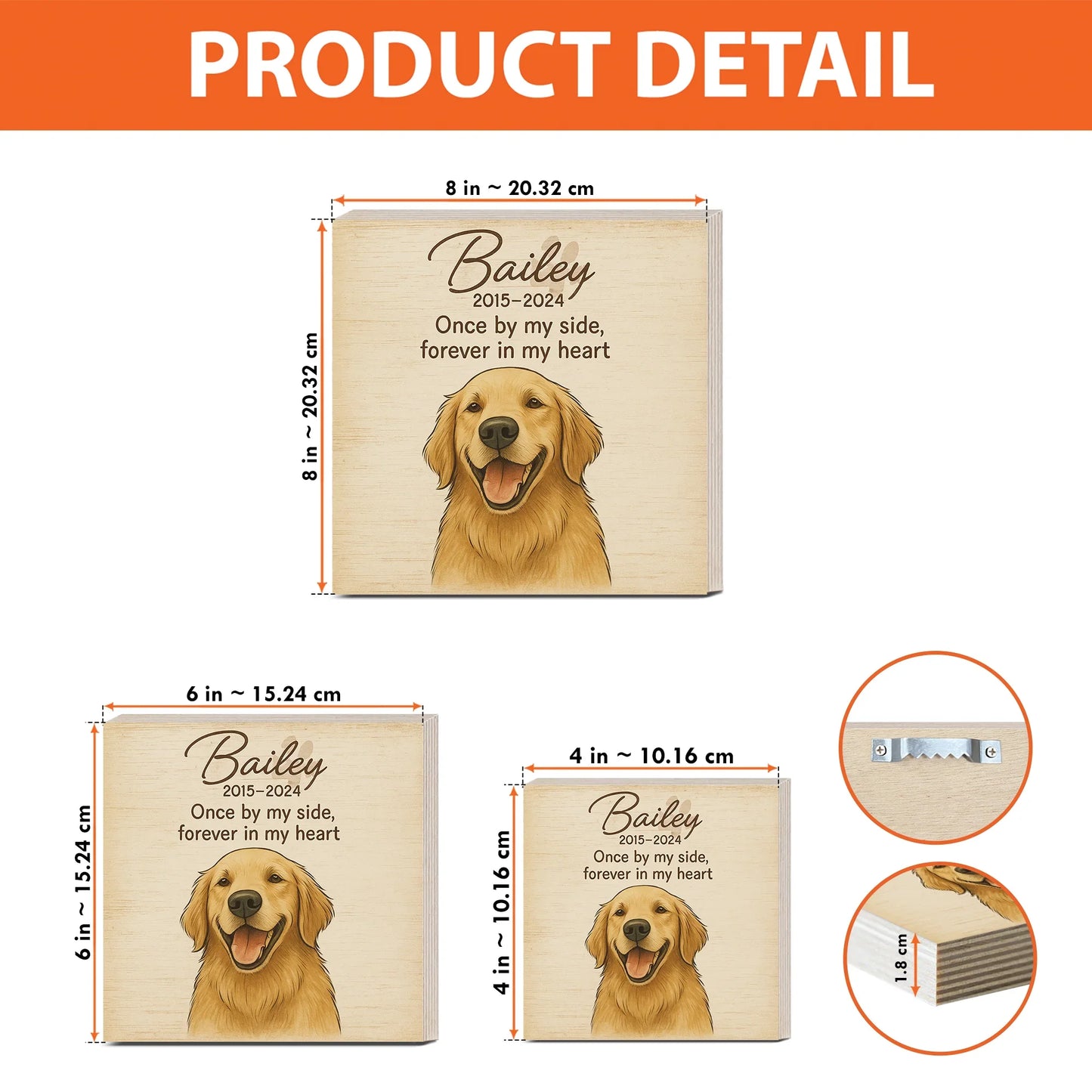 Pet Memorial Gift – Custom Portrait Wooden Photo Block with Name & Quote