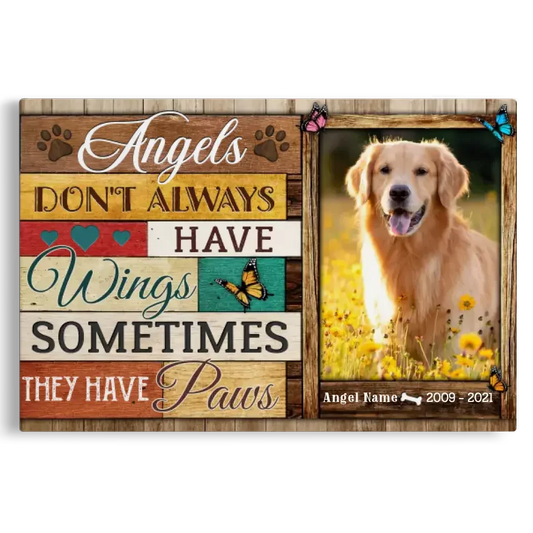 Custom Dog Memorial Canvas – Angels Have Paws Pet Loss Gift - PersonalizedFury