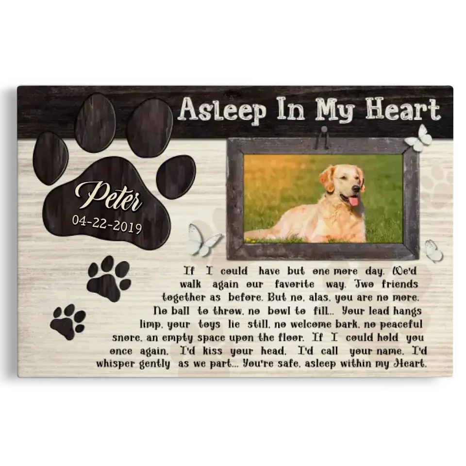 Dog Memorial Canvas – “Asleep In My Heart” Poem, Custom Photo & Name Gift - PersonalizedFury
