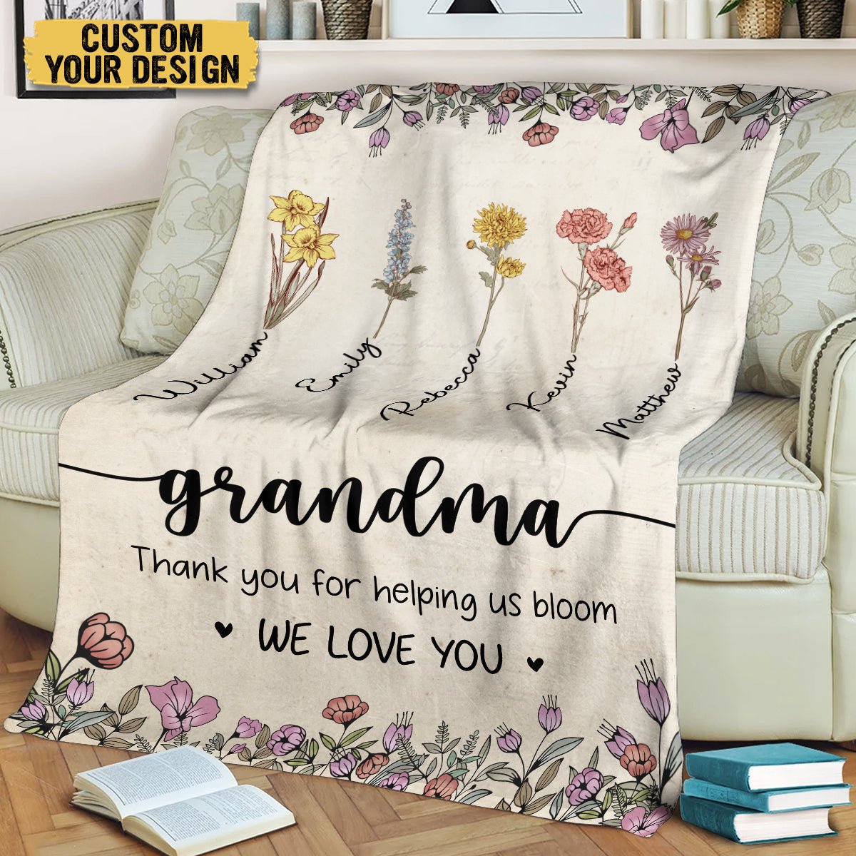 Personalized Grandma’s Garden Flower Blanket Custom Name Gift - PersonalizedFury